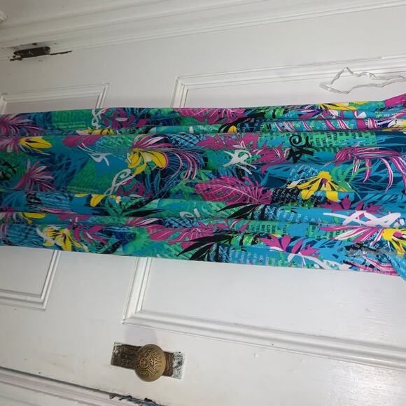 Blue Tropical Print Bodycon Midi Dress V neck Floral Plus Size - Picture 15 of 15